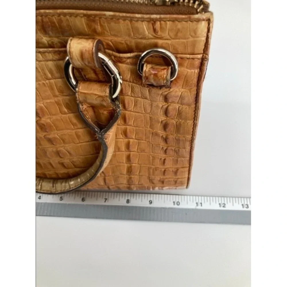 Brahmin Pecan Croc Embossed Leather Satchel Handbag Tan Zip Top Small Tote